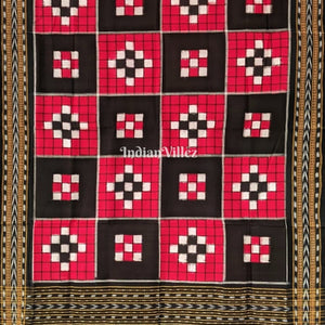 Red Black Odisha Ikat Pasapali Theme Cotton Dupatta