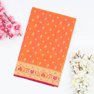 Orange Handwoven Banarasi Silk Saree With Floral Motifs