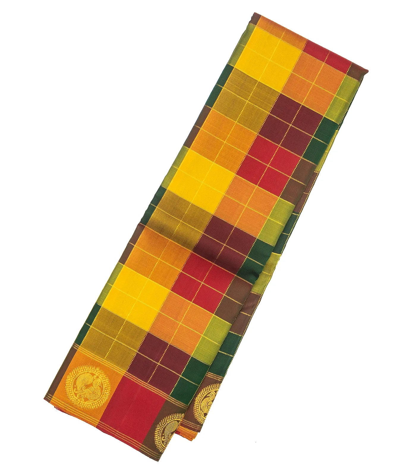 Multi Color Handloom Kanchipuram Silk Saree With Checks