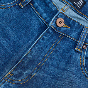 Denim Blue Distressed Bootcut Jeans