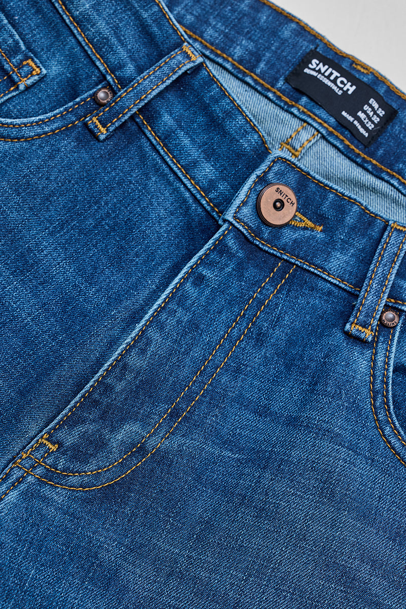 Denim Blue Distressed Bootcut Jeans