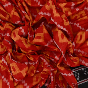 Red Handloom Orissa Cotton Saree With Tie & Dye Square Motifs