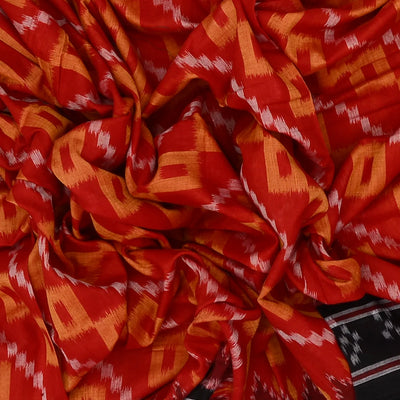 Red Handloom Orissa Cotton Saree With Tie & Dye Square Motifs