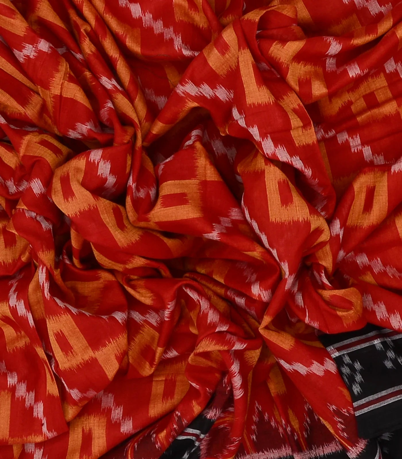 Red Handloom Orissa Cotton Saree With Tie & Dye Square Motifs