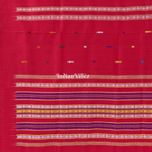 Red Habaspuri Inspired Contemporary Bomkai  Sambalpuri Silk Saree