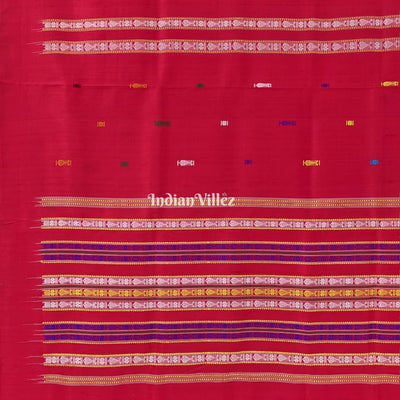 Red Habaspuri Inspired Contemporary Bomkai  Sambalpuri Silk Saree