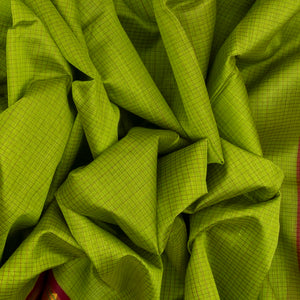 Light Green Handloom Silk Cotton Saree With Checks