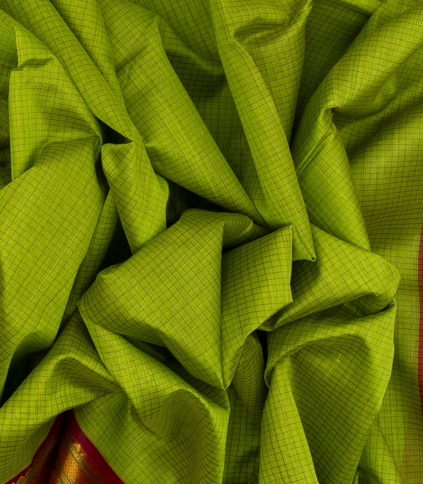 Light Green Handloom Silk Cotton Saree With Checks