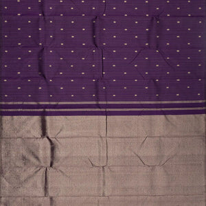 Violet Handloom Kanchipuram Silk Saree With Stripes & Buttas