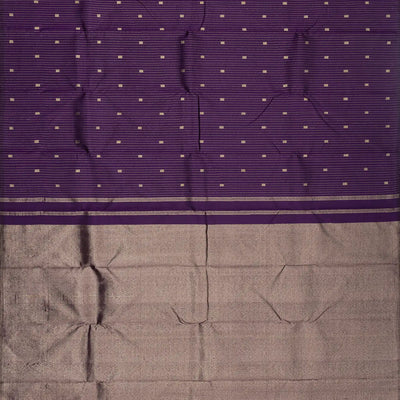 Violet Handloom Kanchipuram Silk Saree With Stripes & Buttas