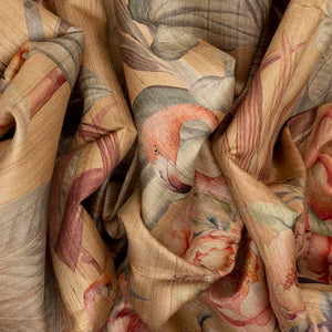 Beige Handloom Tussar Silk Saree With Printed Crane Motifs-Beige