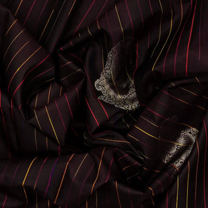 Dark Brown Handloom Soft Silk Saree With Stripes & Buttas