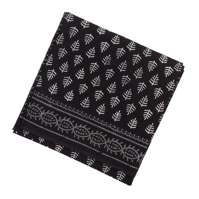 Black Woven Jaipur Cotton Saree Printed With White Floral Motifs