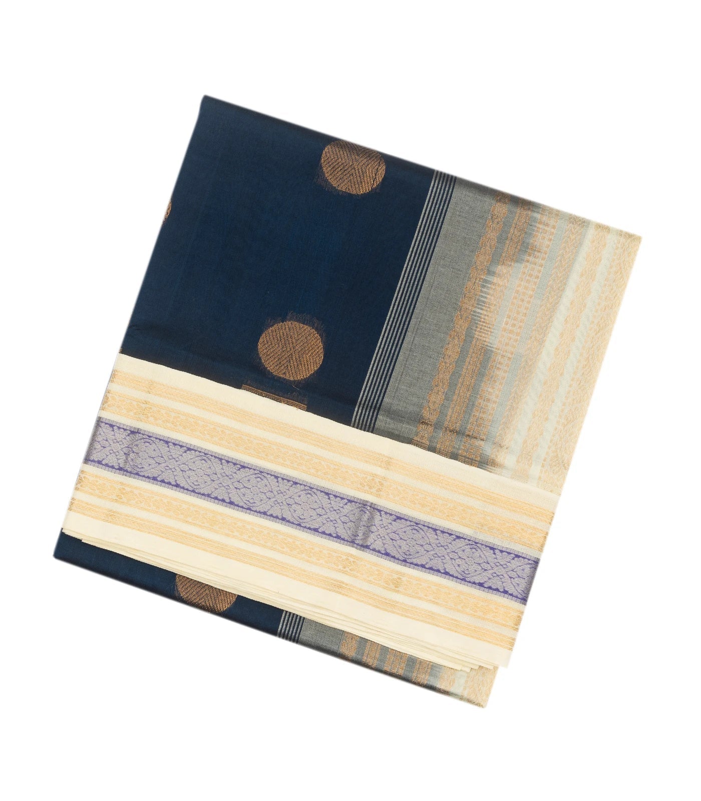 Midnight Blue Handloom Silk Cotton Saree With White Border