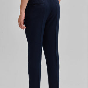Navy Textured Relaxed Fit Trousers