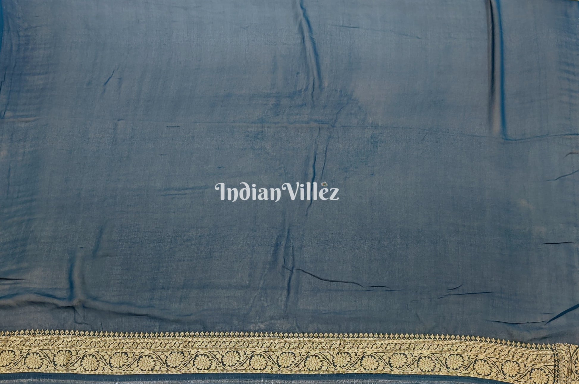 Sea Blue Pure Banarasi Khaddi Georgette Saree