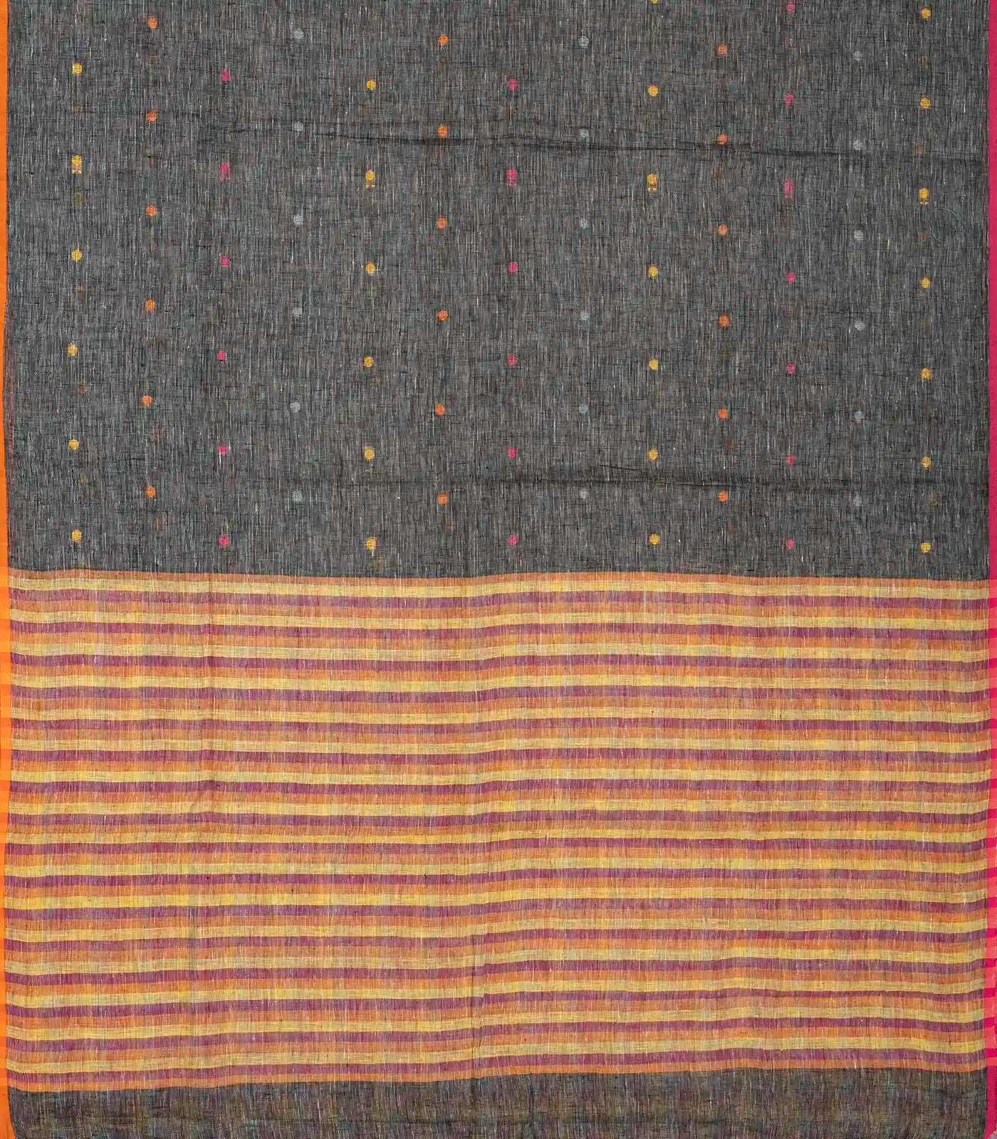 Dark Grey Handloom Linen Saree With Coin Buttas