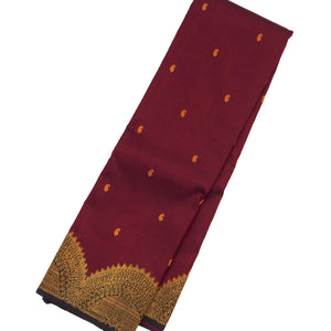 Maroon Handloom Kanchipuram Korvai Silk Saree With Mango Buttas