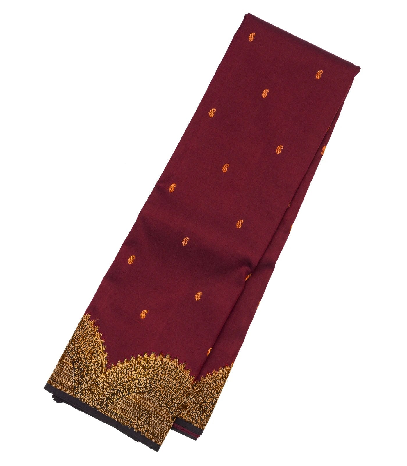 Maroon Handloom Kanchipuram Korvai Silk Saree With Mango Buttas