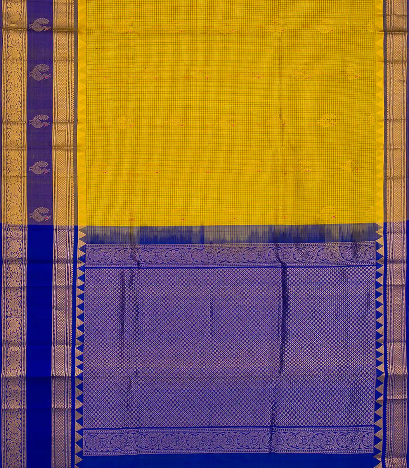 Mustard Handloom Chirala Soft Silk Saree With Checks-Mustard