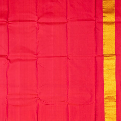 Orange Handloom Kanchipuram Korvai Silk Saree With Zari Temple Border