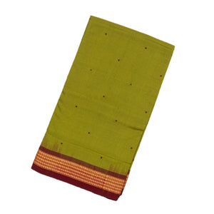 Light Green Handloom Orissa Cotton Saree With Mustard Tie & Dye Pallu