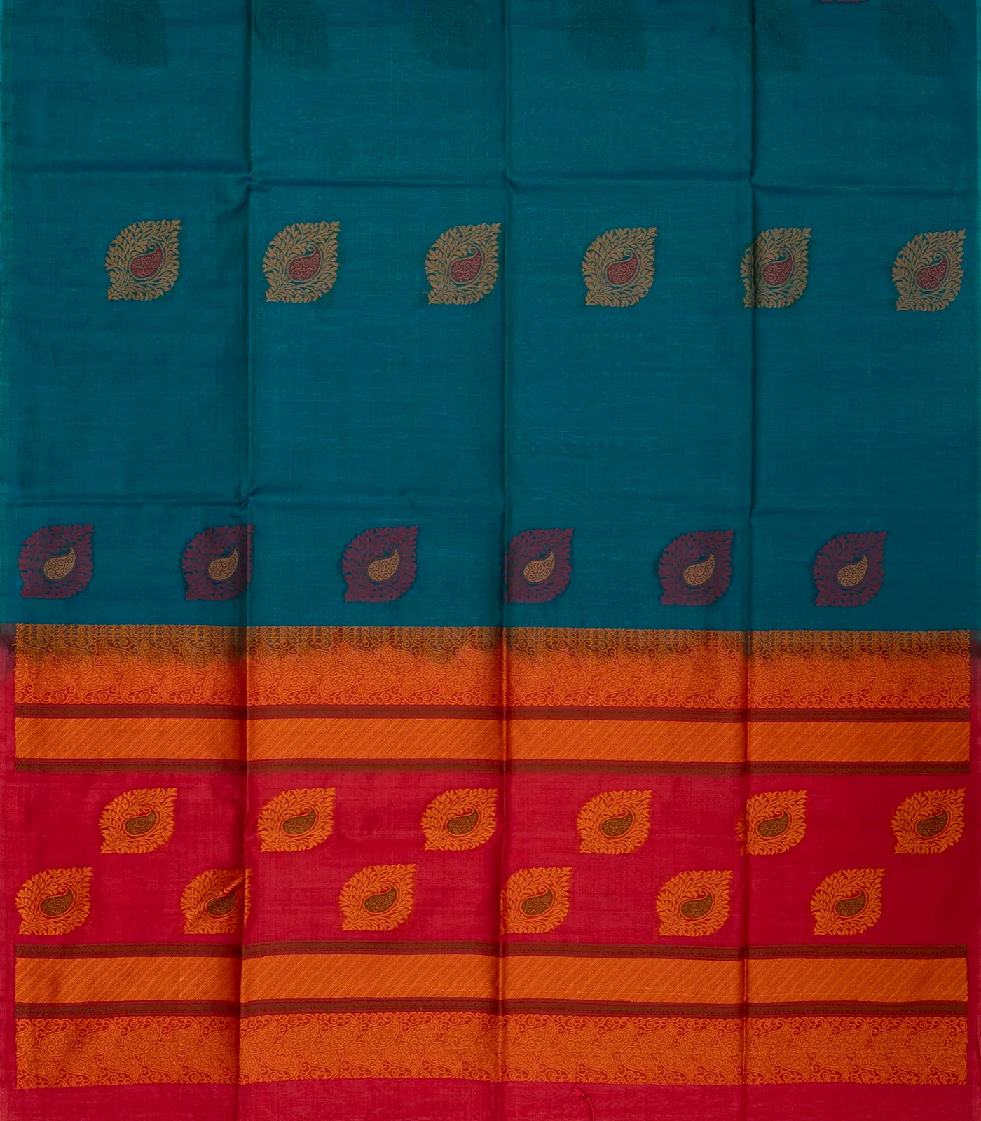 Cyan Handloom Kora Silk Cotton Saree With Floral Motifs