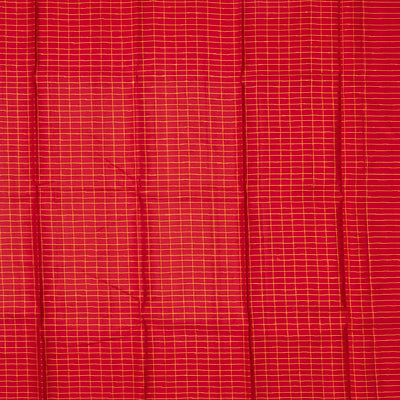 Red & Orange Handloom Kanchipuram Silk Saree With Checks