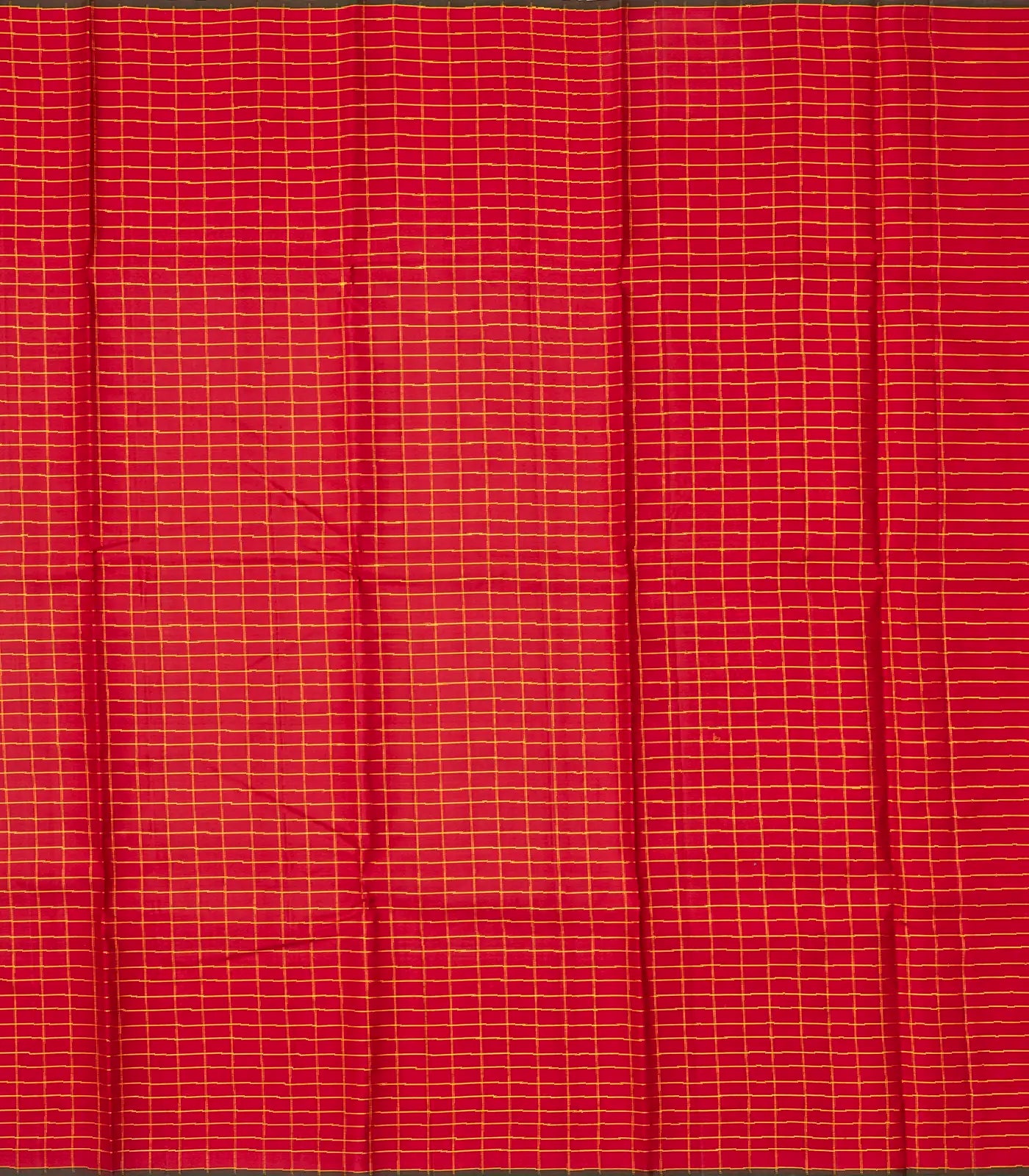 Red & Orange Handloom Kanchipuram Silk Saree With Checks