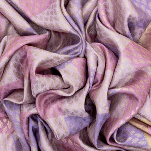 Lavender Mysore Crepe Silk Saree With Floral Buttas & Checks