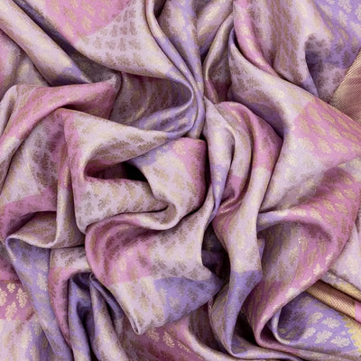 Lavender Mysore Crepe Silk Saree With Floral Buttas & Checks