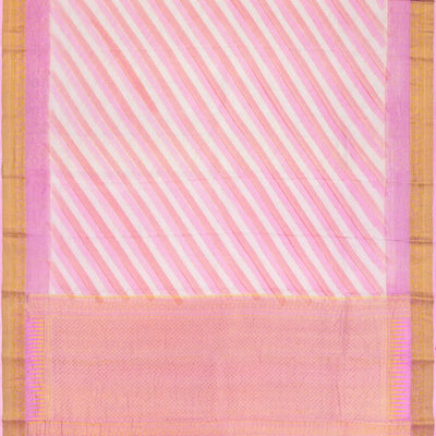 Bubble-gum Pink Mysore Crepe Silk Saree With Diagonal Stripes