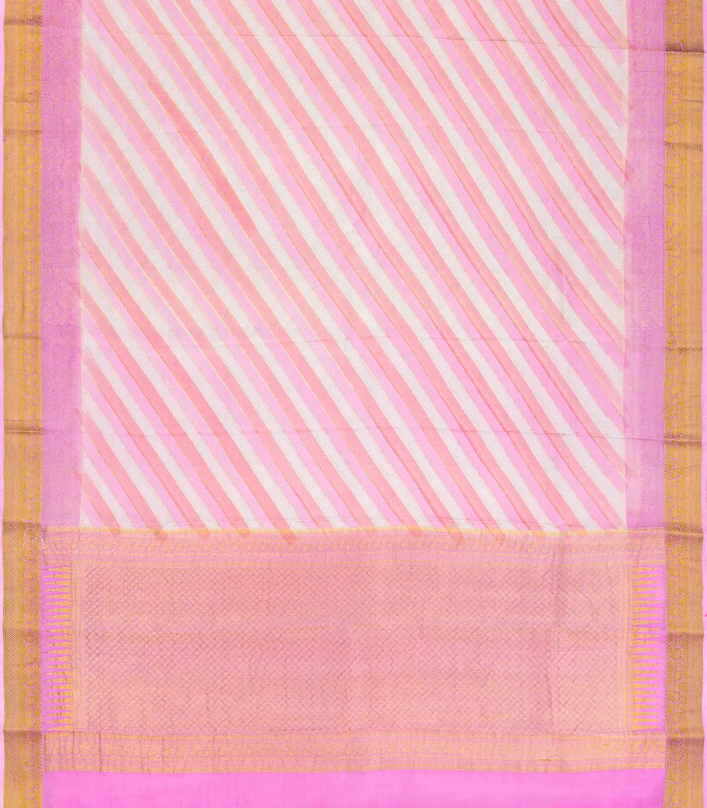Bubble-gum Pink Mysore Crepe Silk Saree With Diagonal Stripes