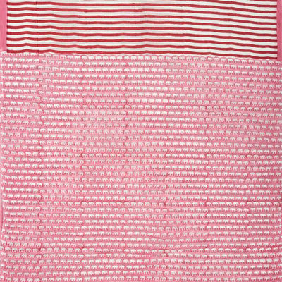 Red Woven Jaipur Cotton Saree Printed With Stripes