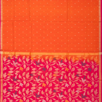 Red Handloom Uppada Silk Saree With Floral Buttas & Pink Pallu