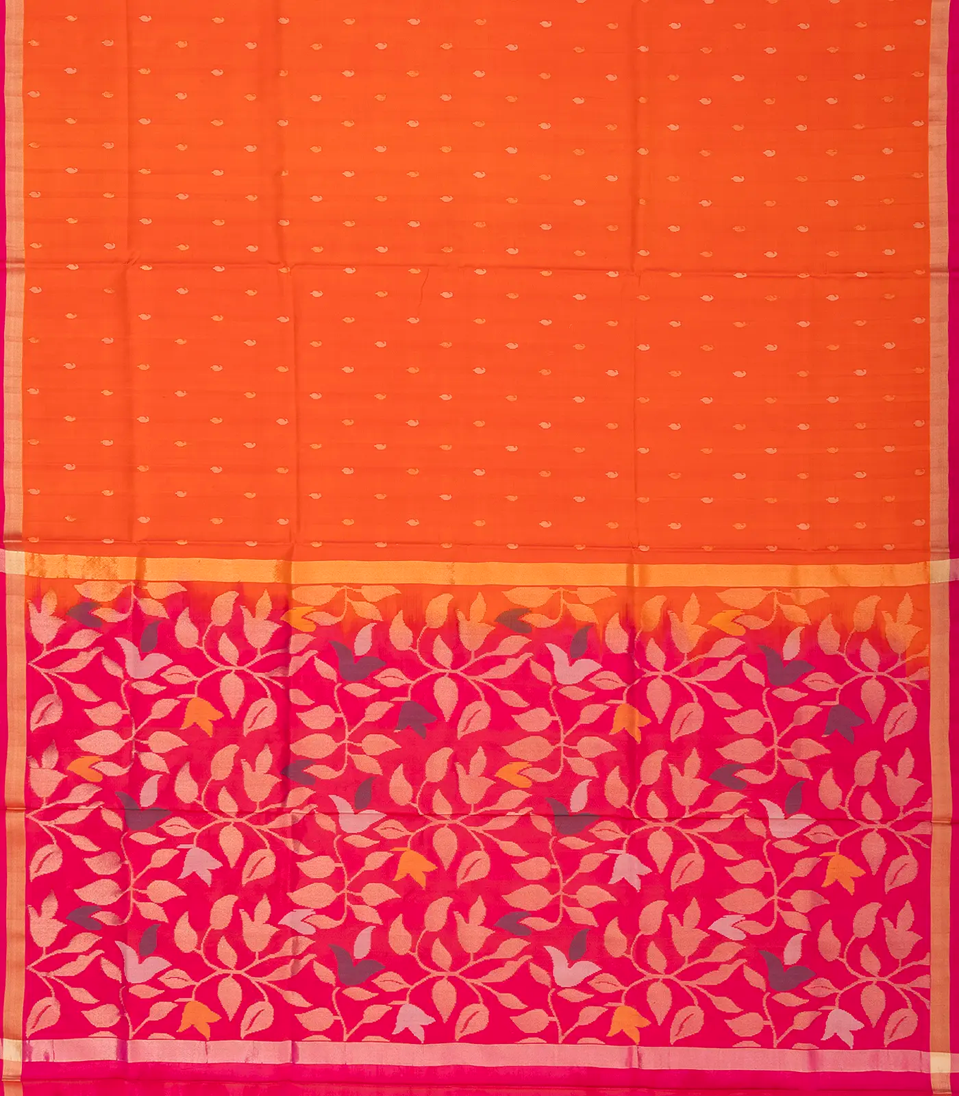 Red Handloom Uppada Silk Saree With Floral Buttas & Pink Pallu