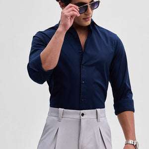 Dark Blue Stretchable Slim Fit Shirt