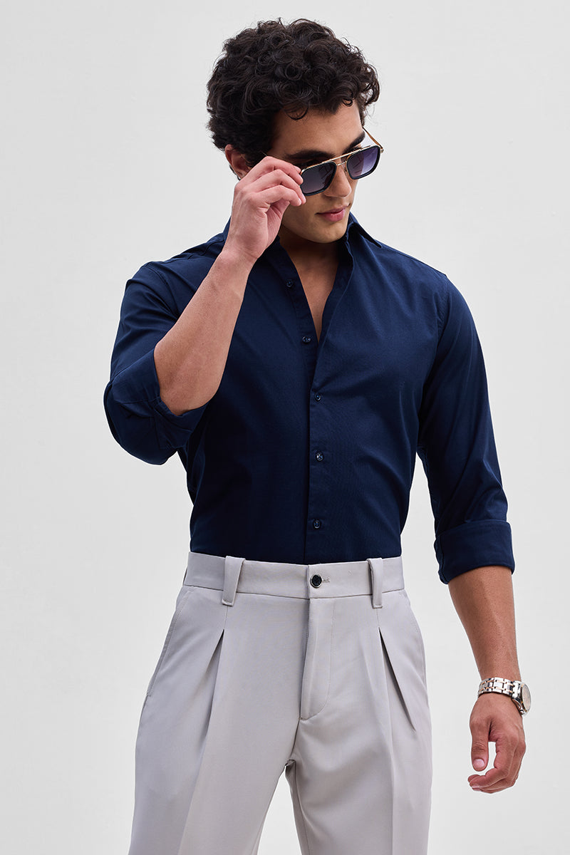 Dark Blue Stretchable Slim Fit Shirt