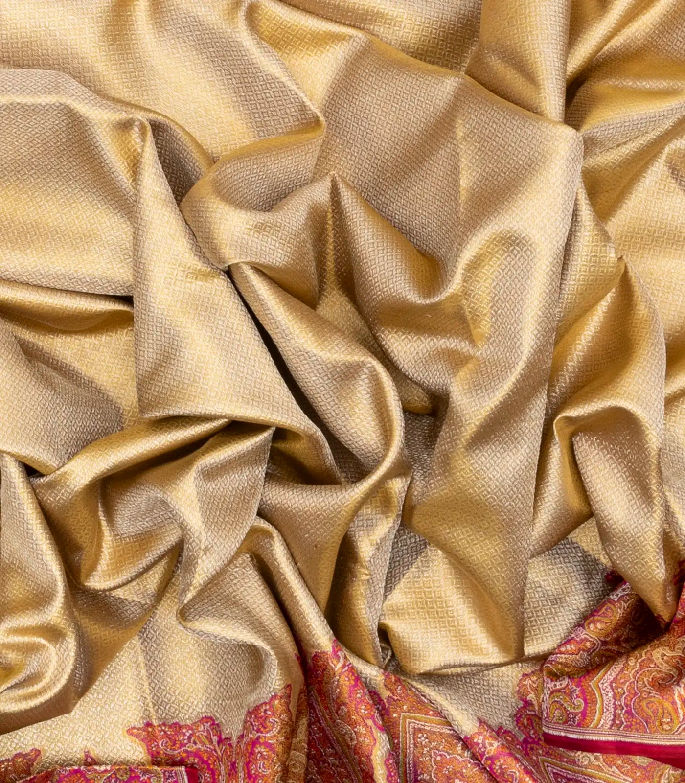 Gold Handloom Kanchipuram Tissue Silk Saree With Meena Floral Border