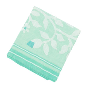 Turquoise Handloom Dhakai Cotton Saree With Floral Motifs