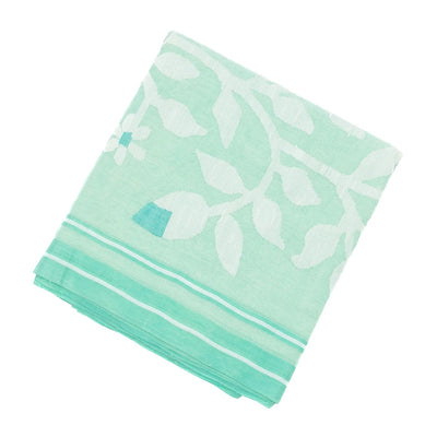 Turquoise Handloom Dhakai Cotton Saree With Floral Motifs