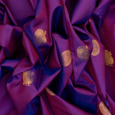 Purple Handloom Kanchipuram Silk Saree With Stripes & Annam Buttas