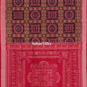 Rust Maroon Odisha Ikat Sambalpuri Silk Saree