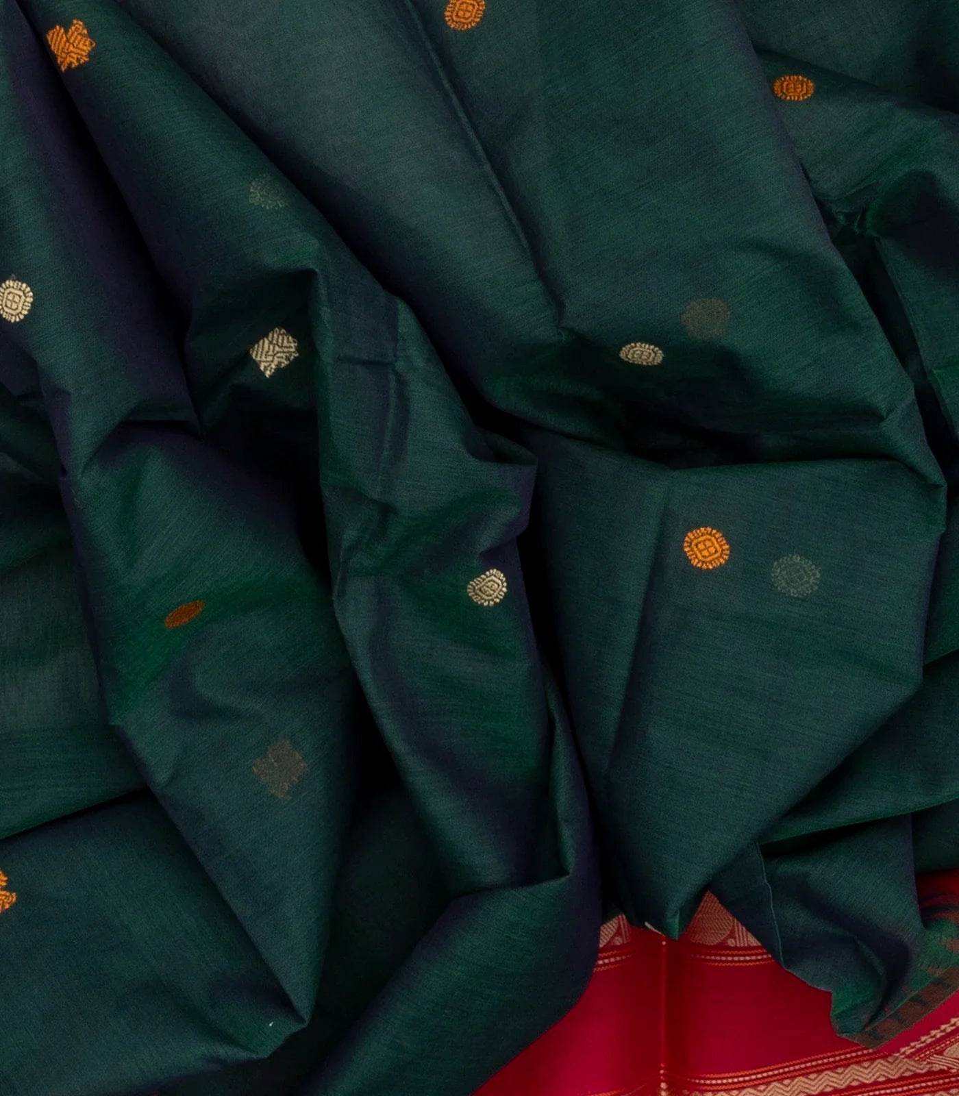 Teal Handloom Korvai Kanchi Cotton Saree With Annam Buttas