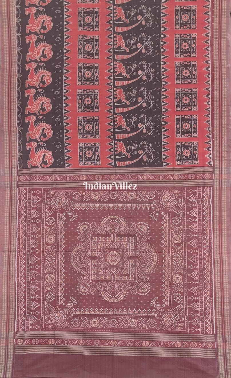 Peach Multicoloured Sambalpuri Ikat Silk Pastel Saree