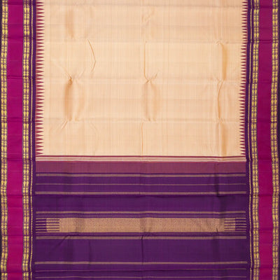 Cream Handloom Korvai Kanchipuram Silk Saree With Contrast Temple Border