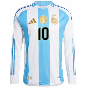 adidas Argentina 24 Long Sleeve Messi Home Authentic Jersey White/Blue Burst