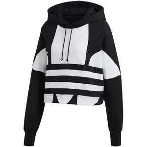 adidas Cropped Big Trifoil Pullover Hoodie Black/White