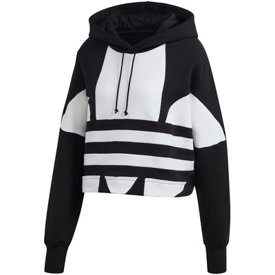adidas Cropped Big Trifoil Pullover Hoodie Black/White