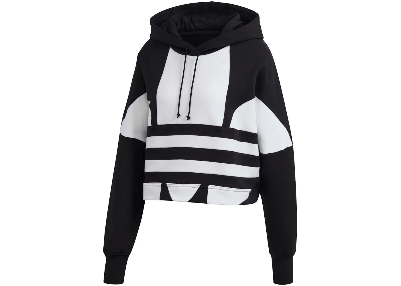 adidas Cropped Big Trifoil Pullover Hoodie Black/White